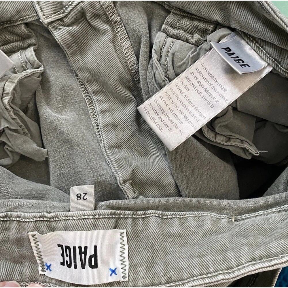 Paige Anessa Wide Leg Carpenter Jeans Olive Green Denim Size 28 High Rise Ankle - Picture 5 of 6